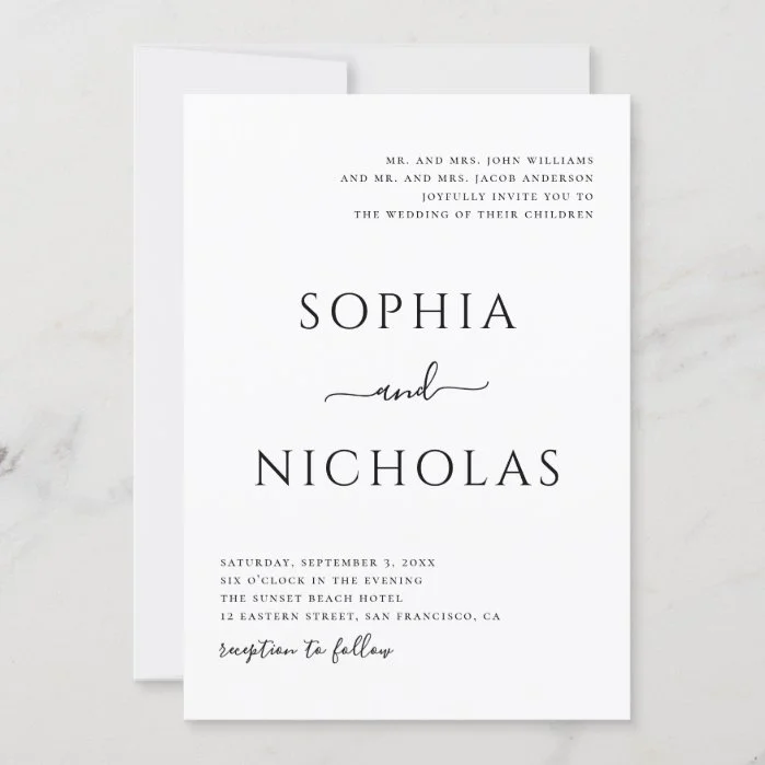 Black and white modern wedding. Simple minimalist Invitation