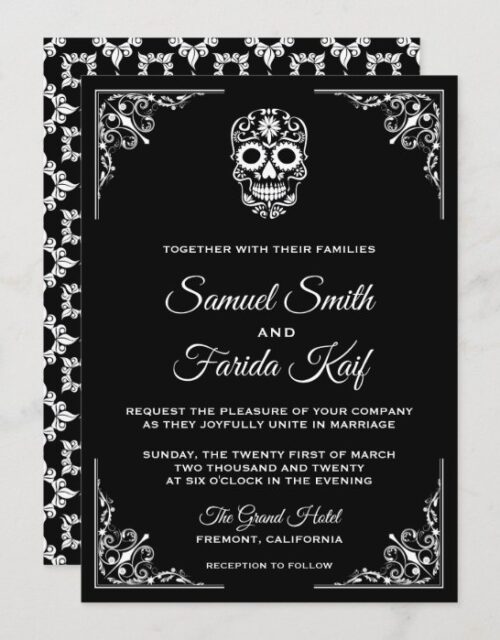 Black and White Sugar Skull Wedding Invitation