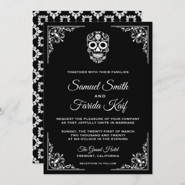 Black and White Sugar Skull Wedding Invitation