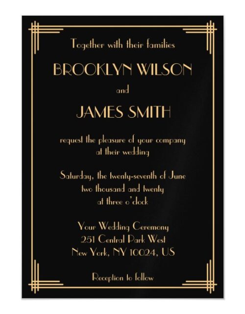 Black Art Deco Great Gatsby Magnet Wedding Invites