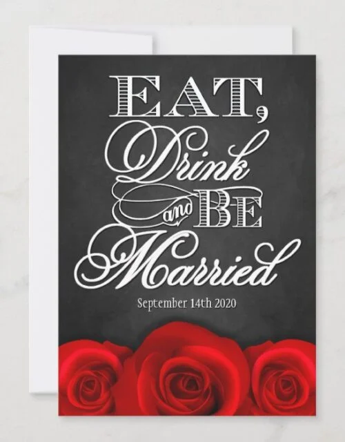 Black Chalkboard Red Rose Wedding Invitations