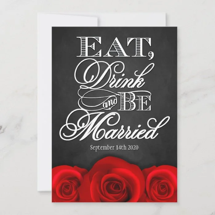 Black Chalkboard Red Rose Wedding Invitations