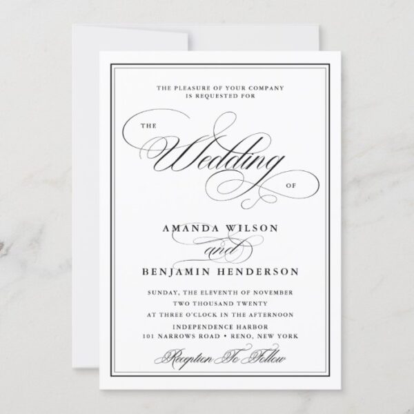 Black & White Calligraphy Wedding Invitation