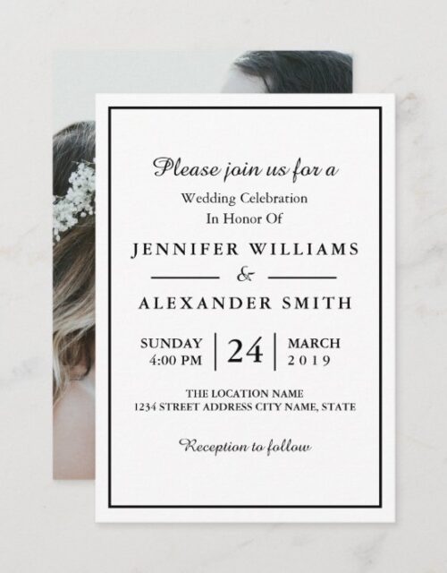 Black & White Elegant Photo Wedding Invitation