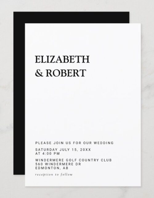 Black & white Minimalist Simple Modern wedding Invitation