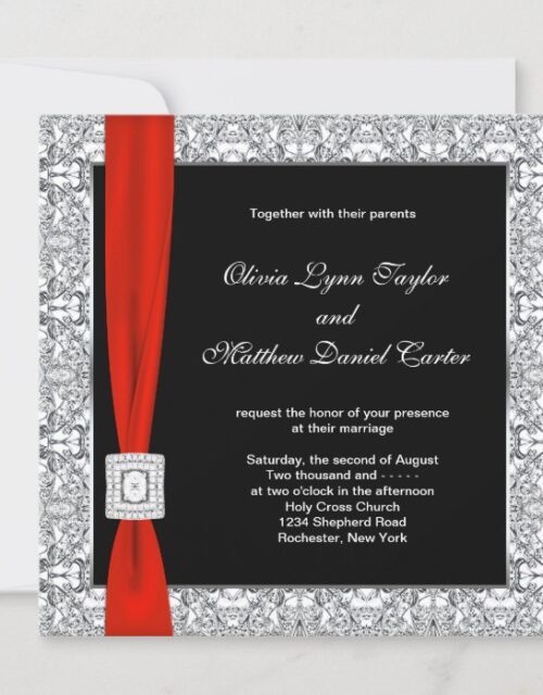 Black White Red Bow Wedding Invitation