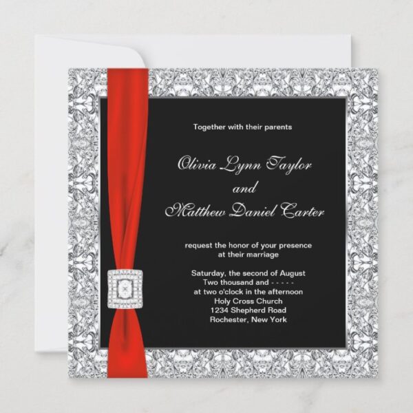 Black White Red Bow Wedding Invitation