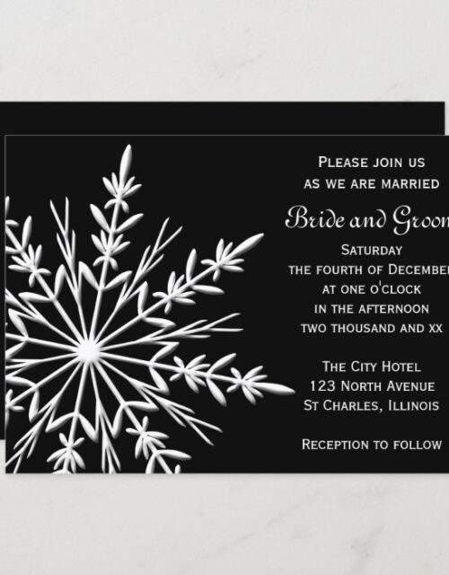 Black White Snowflake Winter Wedding Invitation