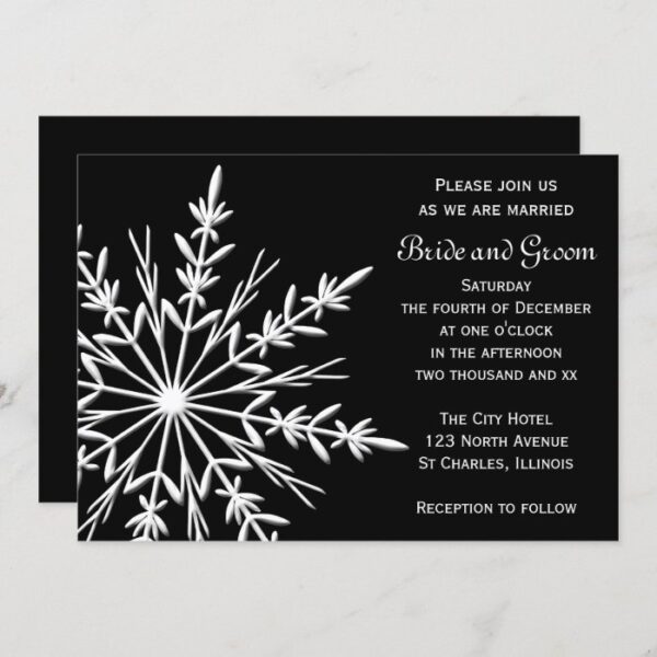 Black White Snowflake Winter Wedding Invitation