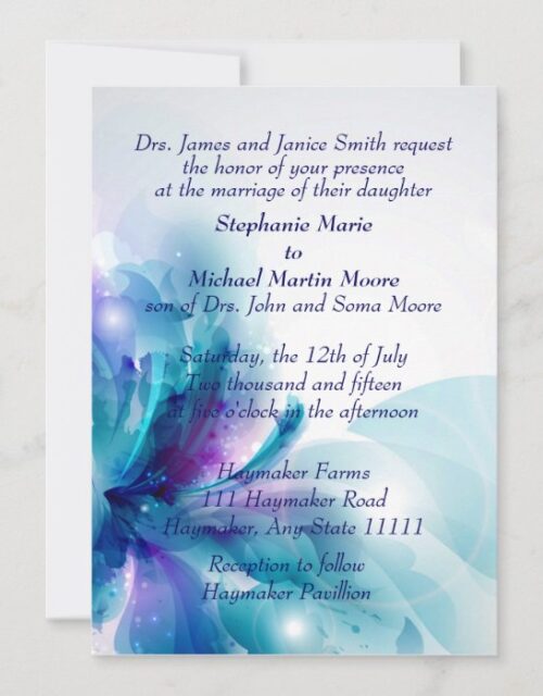Blue and Purple Floral Design Wedding Invitation