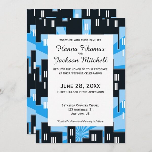 Blue Black Comic Book Theme Wedding Invitation