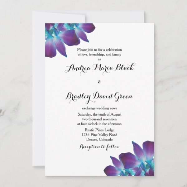 Blue Dendrobium Orchid Wedding Invitation