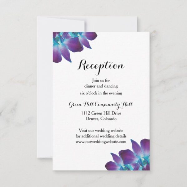 Blue Dendrobium Orchid Wedding Reception Card
