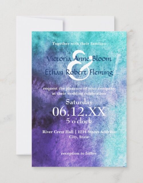 Blue on Purple Watercolor - 3x5 Wedding Invitation