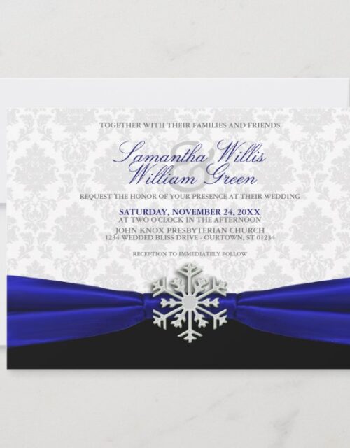 Blue Ribbon Winter Wedding Invitation