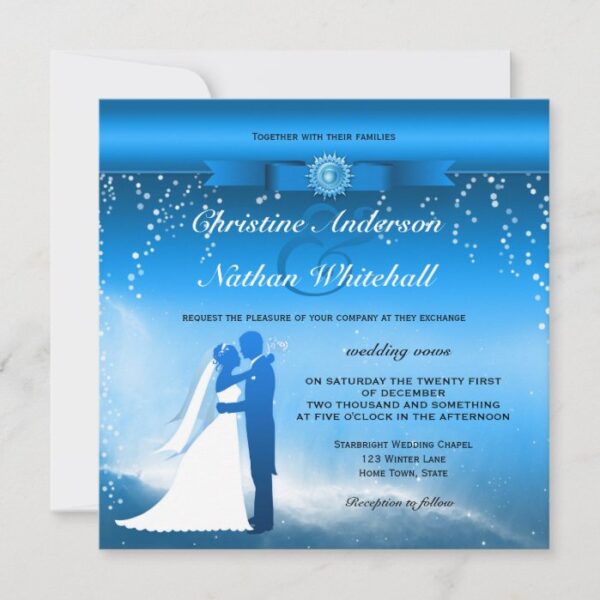 Blue Sparkling Winter Snow Wedding Invitation