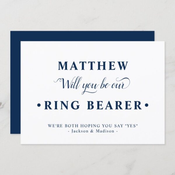 Blue White Minimalist Ring Bearer Proposal Card