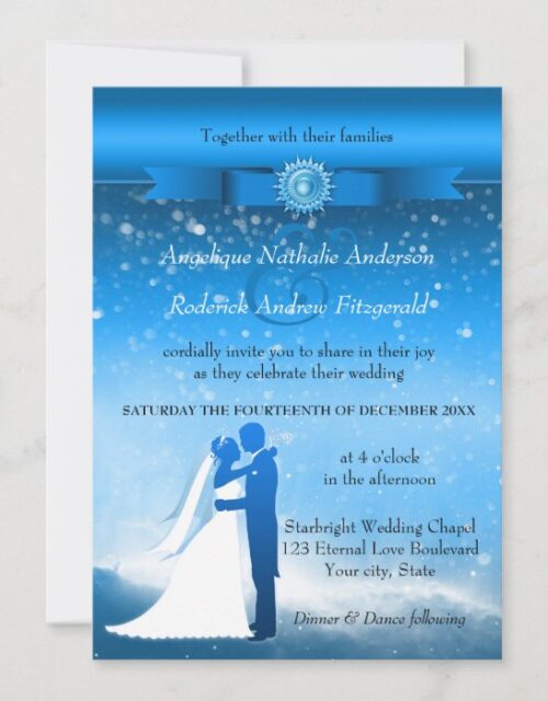 Blue Winter Sparkling Snow Wedding Invitation