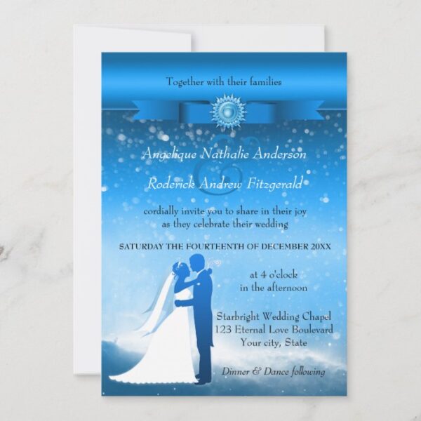 Blue Winter Sparkling Snow Wedding Invitation