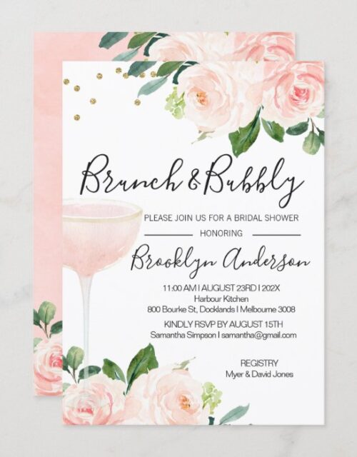 Blush Brunch Champagne Bridal Shower Invitation