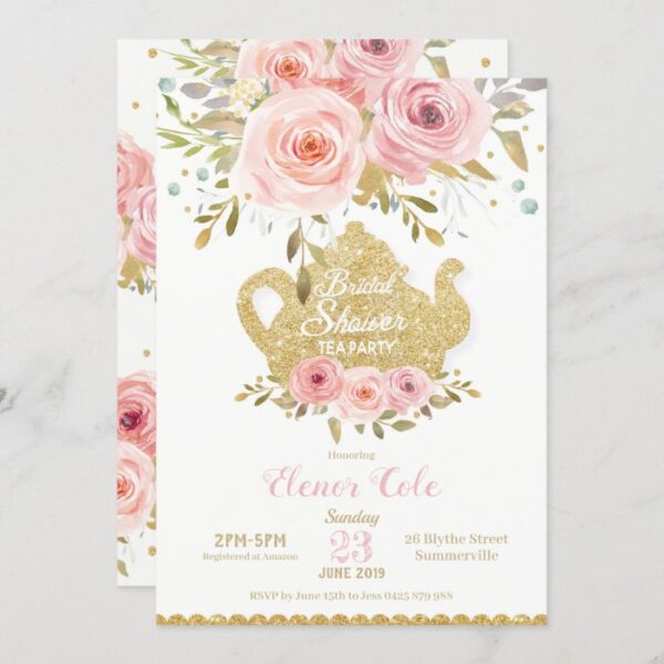 Blush Floral Bridal Shower Tea Party Invitation