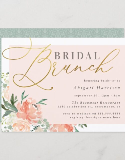 Blush Floral Gold Script Bridal Brunch Invitation