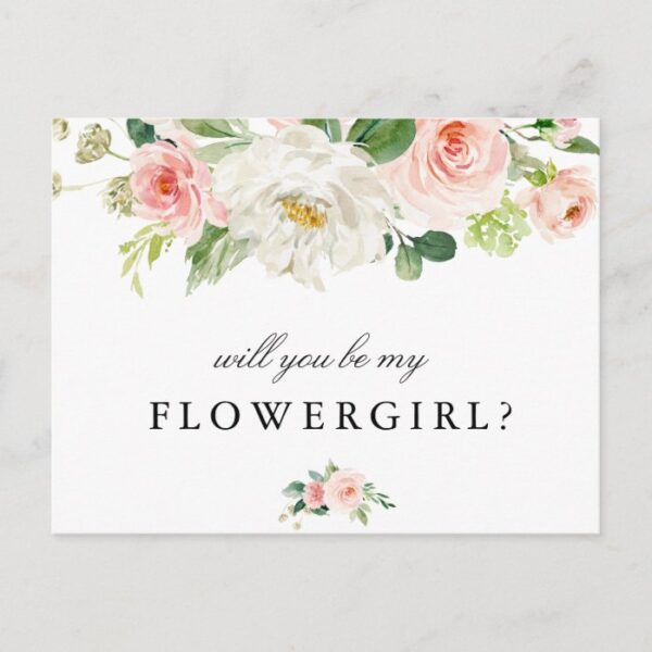 Blush pink floral will you be my flower girl card