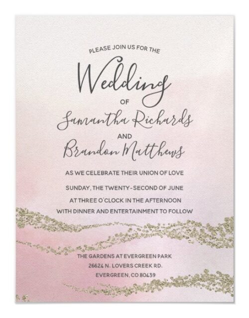Blush Pink Watercolor Gold Foil Wedding Invitation