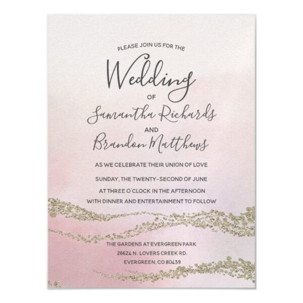 Blush Pink Watercolor Gold Foil Wedding Invitation