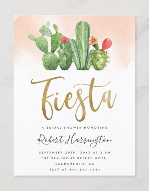 Blush Watercolor & Cactus Fiesta Bridal Shower Invitation Postcard