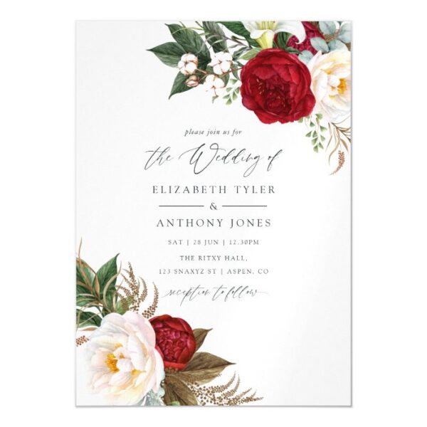 Boho Burgundy - Marsala Floral Wedding Magnetic Invitation