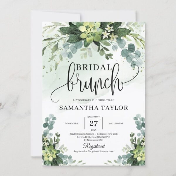 Boho greenery succulent foliage bridal brunch invitation