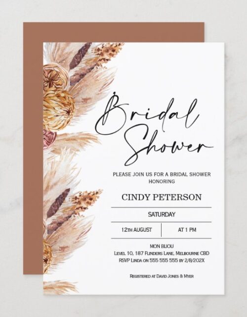 Boho Pampas Grass Bridal Shower Invitation