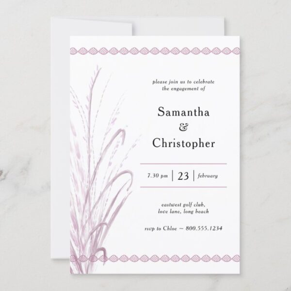 Boho Wild Grass Pink and White Engagement Party Invitation