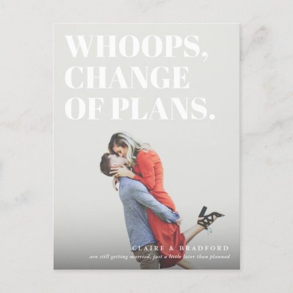 Bold and Cheeky Typographic Wedding Postponed Announcement Postcard