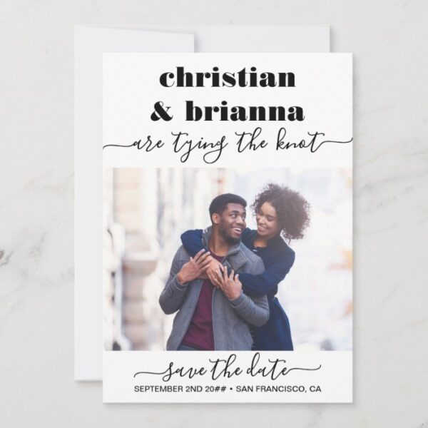 Bold Modern Elegant Script Tying the Knot Photo Save The Date