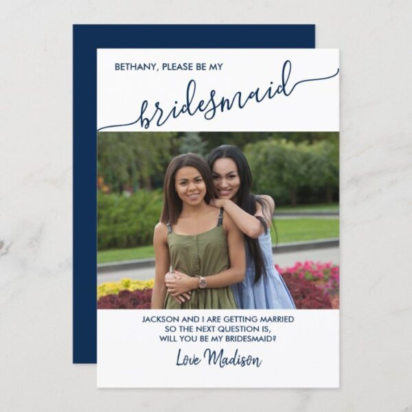 Bridesmaid Blue and White Photo Proposal Card