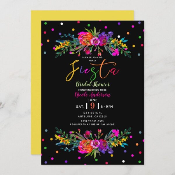 Bright Modern Floral & Black Fiesta Bridal Shower Invitation
