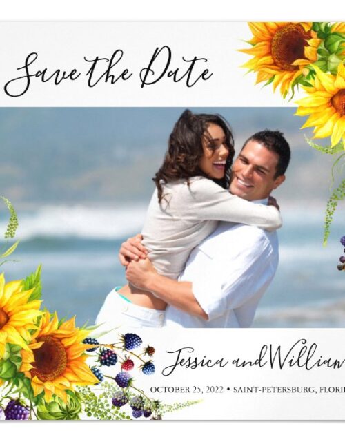 Bright Sunflower Photo Wedding Save the Date Magnetic Invitation