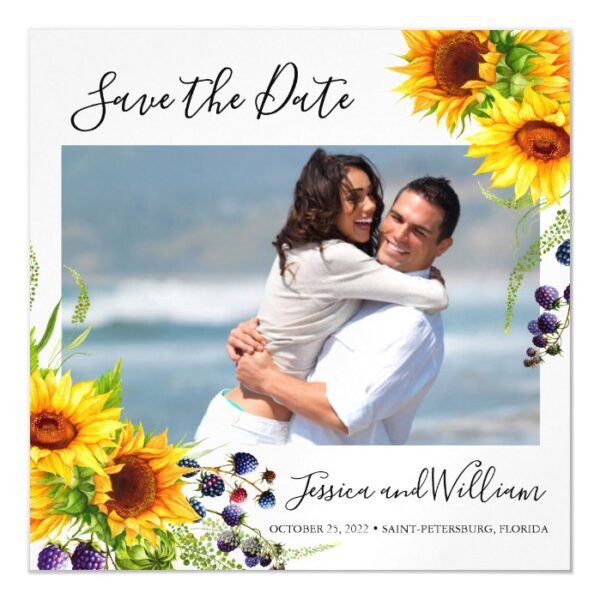 Bright Sunflower Photo Wedding Save the Date Magnetic Invitation