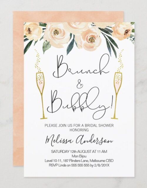 Brunch And Bubbly Floral Bridal Shower Invitation