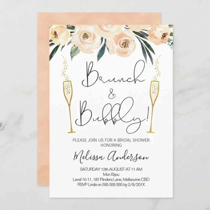 Brunch And Bubbly Floral Bridal Shower Invitation