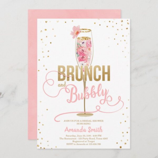 Brunch & Bubbly Bridal Shower Blush Gold Champagne Invitation