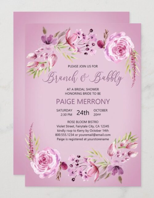 Brunch & Bubbly Purple Floral Bridal Shower Invitation