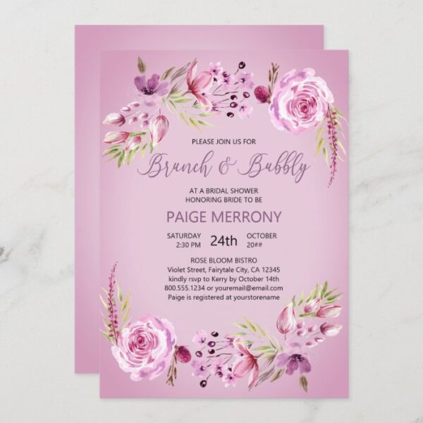 Brunch & Bubbly Purple Floral Bridal Shower Invitation