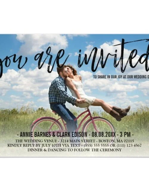 Brush Script Overlay Photo Wedding Magnetic Invitation