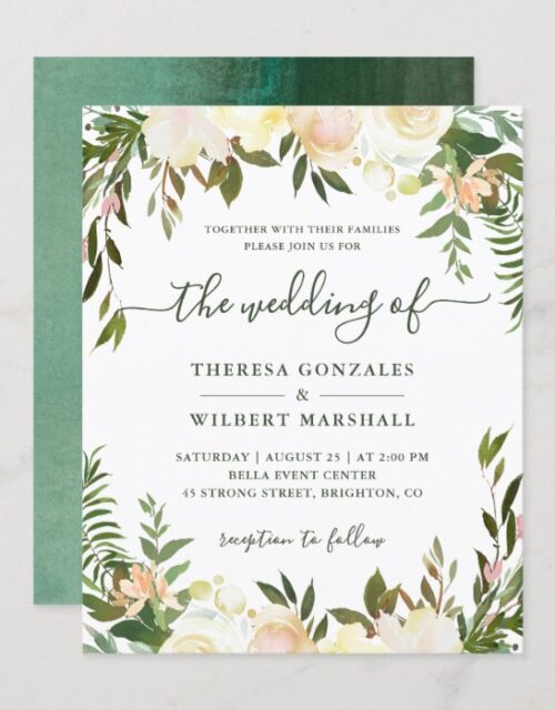 Budget Greenery Watercolor Floral Wedding Invites