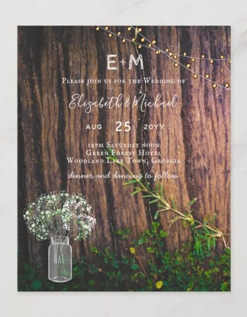 BUDGET Rustic Gypsophila Lights Mason Jars Invite