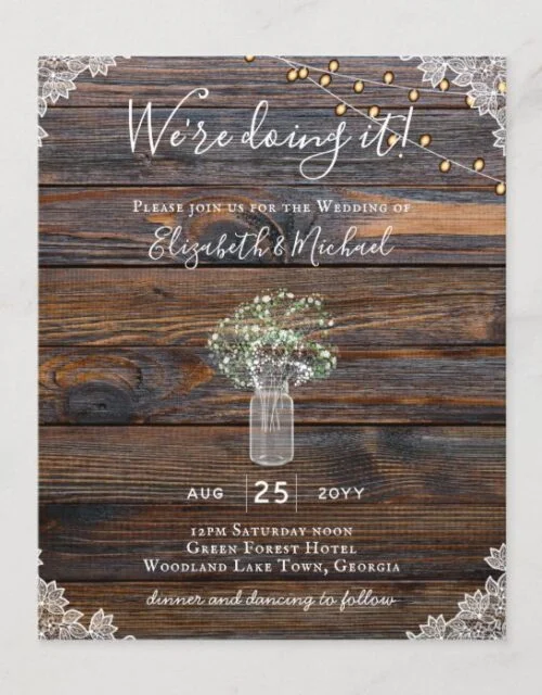 BUDGET Rustic Gypsophila Lights Mason Jars Invite