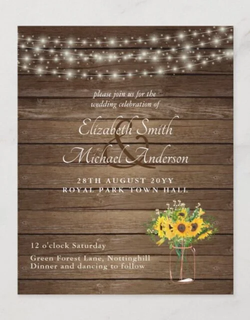 Budget Rustic Lights Mason Jars Sunflowers Wedding
